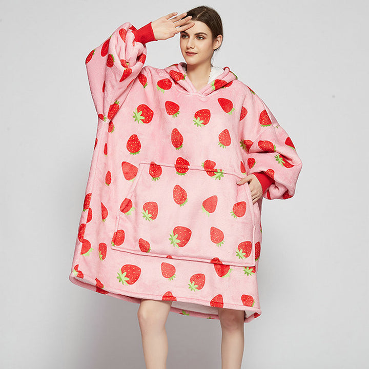 Bluza koc z kapturem we wzory – puszysty flanel oversize