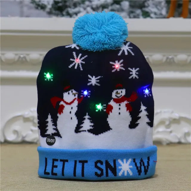 Kramano™ Świąteczna czapka z dzianiny z lampkami LED dla całej rodziny