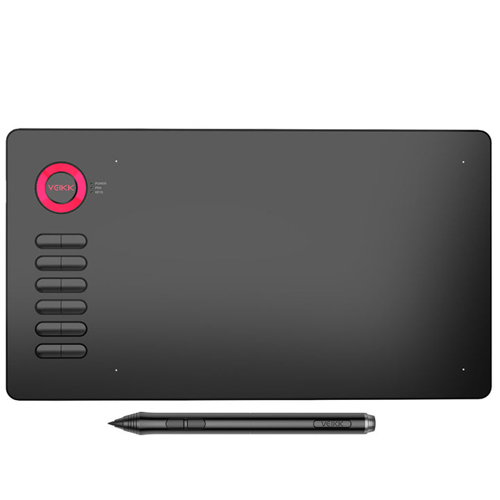 Czarny tablet graficzny z piórkiem na biurku