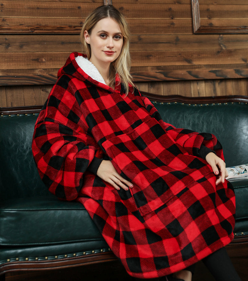 Bluza koc z kapturem we wzory – puszysty flanel oversize