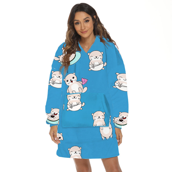 Flanelowa bluza-koc oversize z kapturem