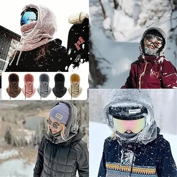 Wiatroszczelna kominiarka z kapturem sherpa i ściągaczem