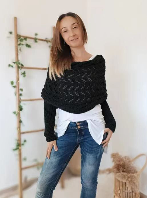Kramano  Ażurowy szal z rękawami, do noszenia jako bolerko