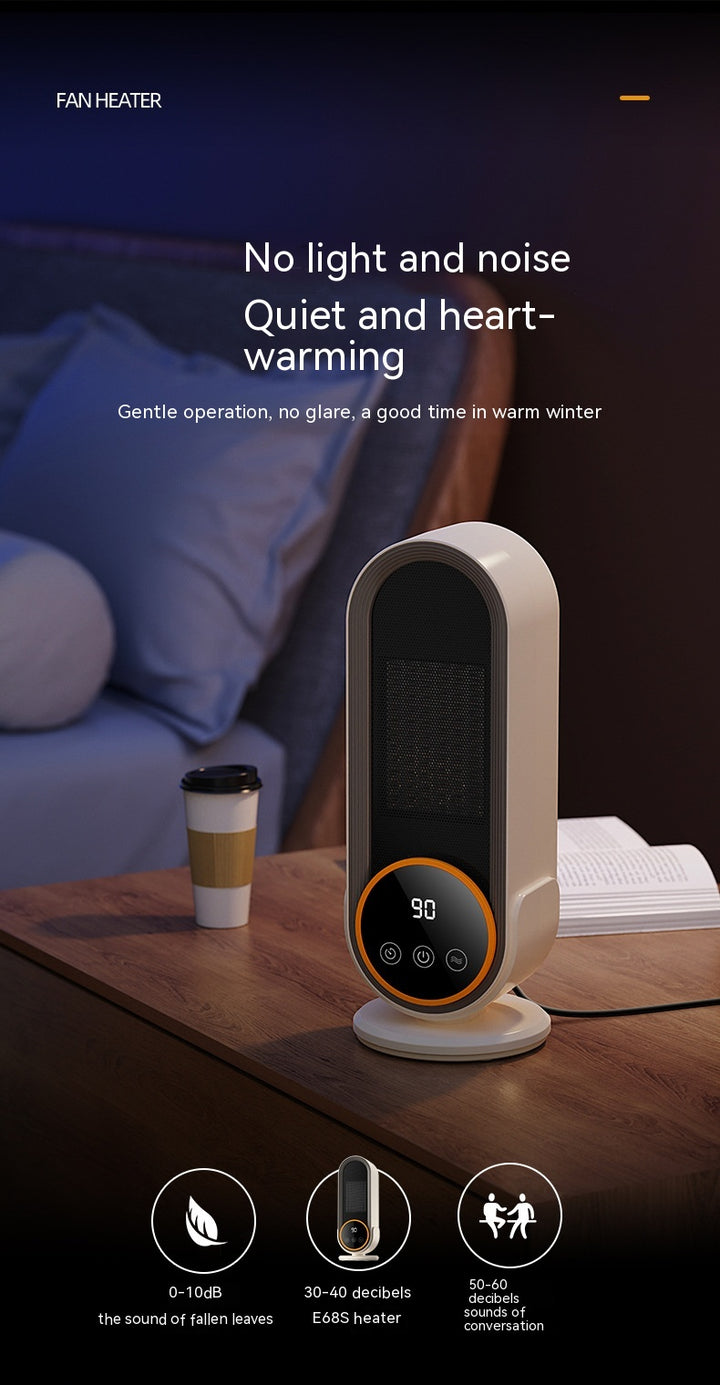 Biały wieżowy termowentylator ceramiczny z panelem dotykowym na biurku