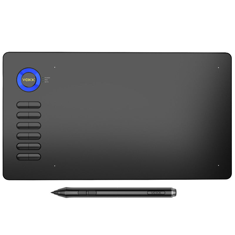 Czarny tablet graficzny z piórkiem na biurku