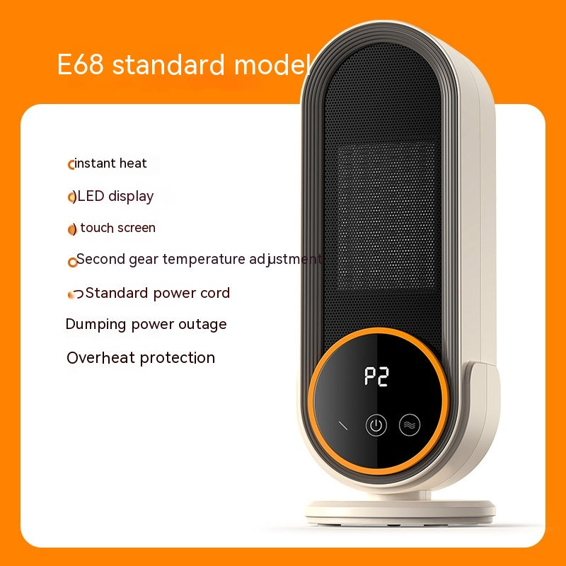 Biały wieżowy termowentylator ceramiczny z panelem dotykowym na biurku