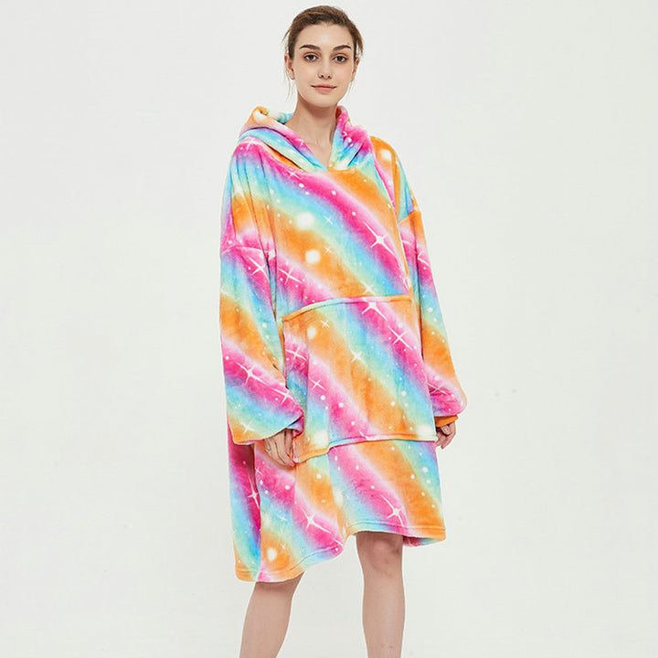 Bluza koc z kapturem we wzory – puszysty flanel oversize