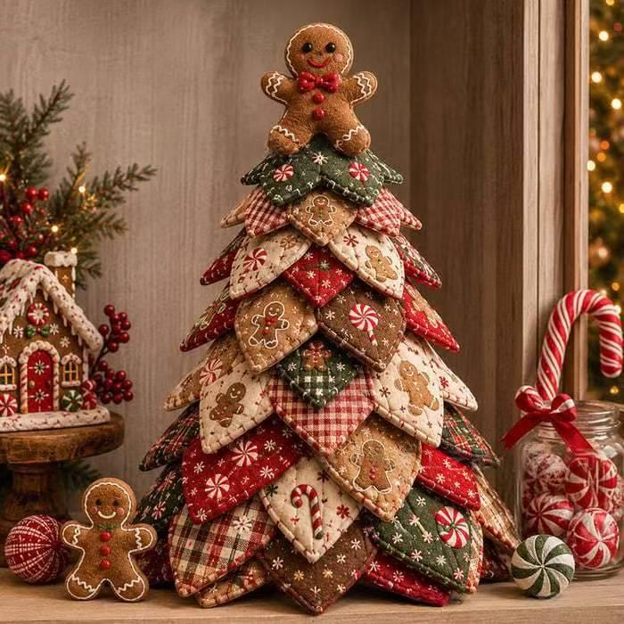 Materiałowa choinka patchwork z gwiazdą