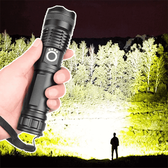 Kramano™ Latarka LED XHP50 akumulatorowa z zoomem i wskaźnikiem baterii