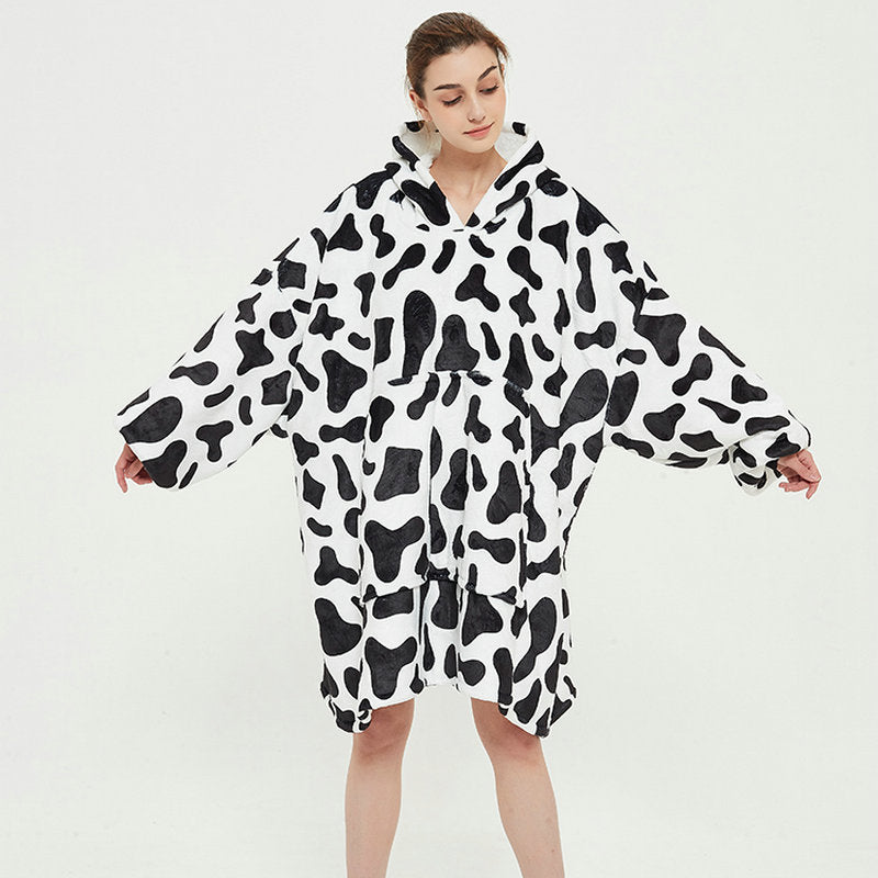 Bluza koc z kapturem we wzory – puszysty flanel oversize