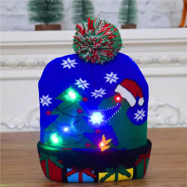 Kramano™ Świąteczna czapka z dzianiny z lampkami LED dla całej rodziny