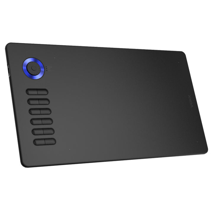 Czarny tablet graficzny z piórkiem na biurku