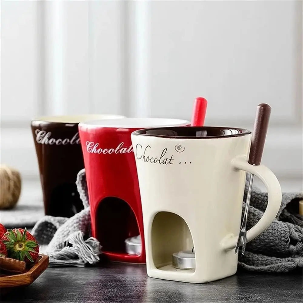 Ceramiczny kubek do fondue z widelczykiem