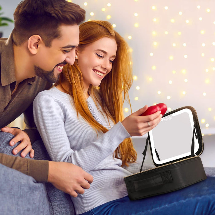 Kramano™ Kuferek na kosmetyki z lusterkiem LED, ładowaniem USB i na pędzle