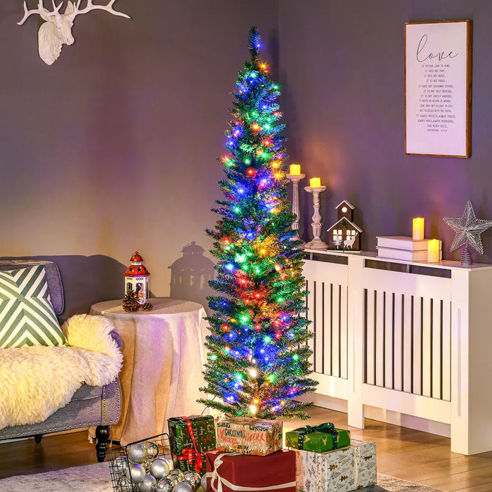 Kramano  Zielona choinka slim 180 cm z kolorowymi lampkami LED