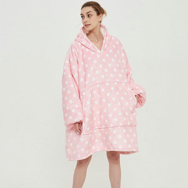 Bluza koc z kapturem we wzory – puszysty flanel oversize