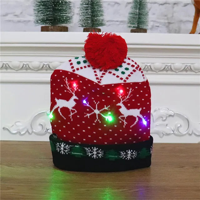 Kramano™ Świąteczna czapka z dzianiny z lampkami LED dla całej rodziny