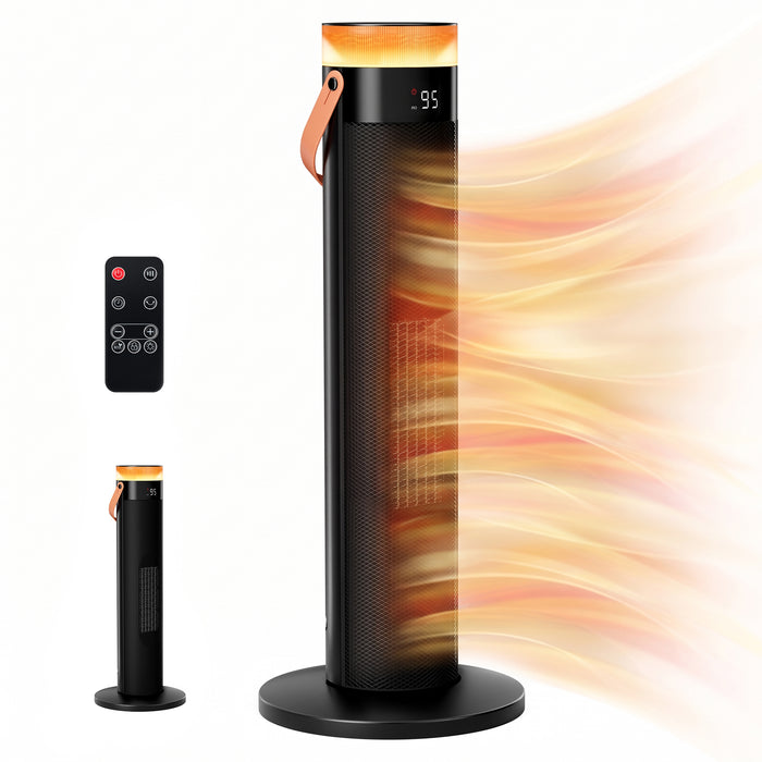 Kramano  Czarny grzejnik kolumnowy 1500 W z lampką LED i trybem ECO