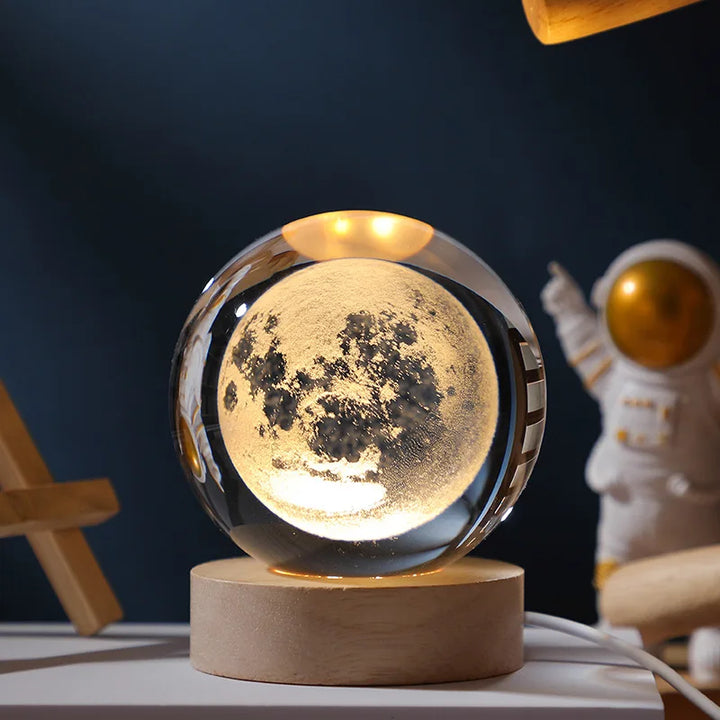 Kramano™ Lampka nocna kryształowa kula z muzyką i bukową podstawą