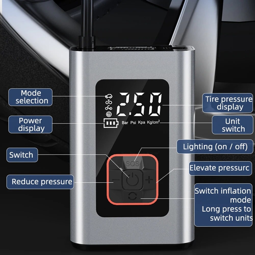 Przenośny elektryczny kompresor do opon z autostopem