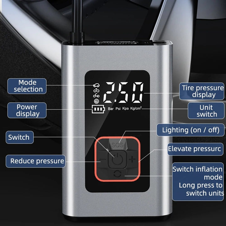 Przenośny elektryczny kompresor do opon z autostopem