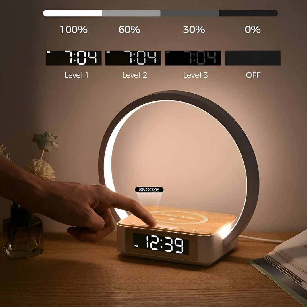 Lampka nocna 3w1 z ładowarką indukcyjną i budzikiem