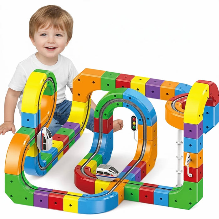 Kramano™ Magnetyczny tor kolejowy z elektryczną ciuchcią na akumulator