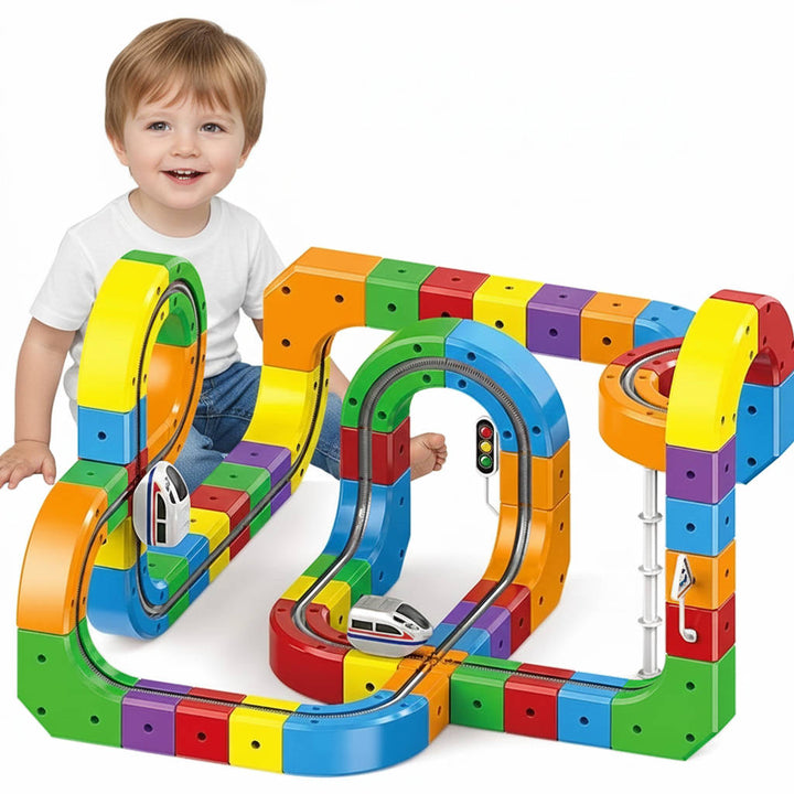 Kramano™ Magnetyczny tor kolejowy z elektryczną ciuchcią na akumulator