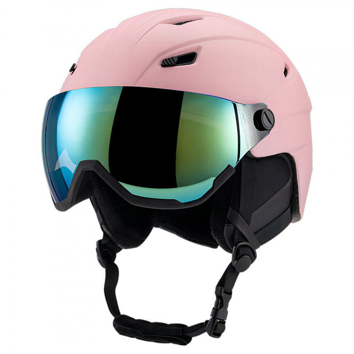 Kask narciarski z podnoszoną szybą i regulowaną wentylacją