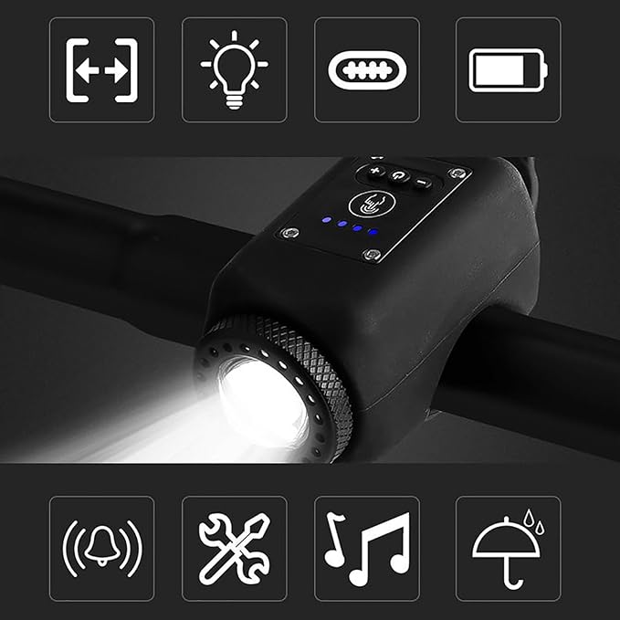 Kramano™ Klakson rowerowy 110 dB z lampką przednią na USB – 2w1, wodoodporny