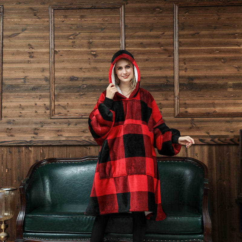 Bluza koc z kapturem we wzory – puszysty flanel oversize