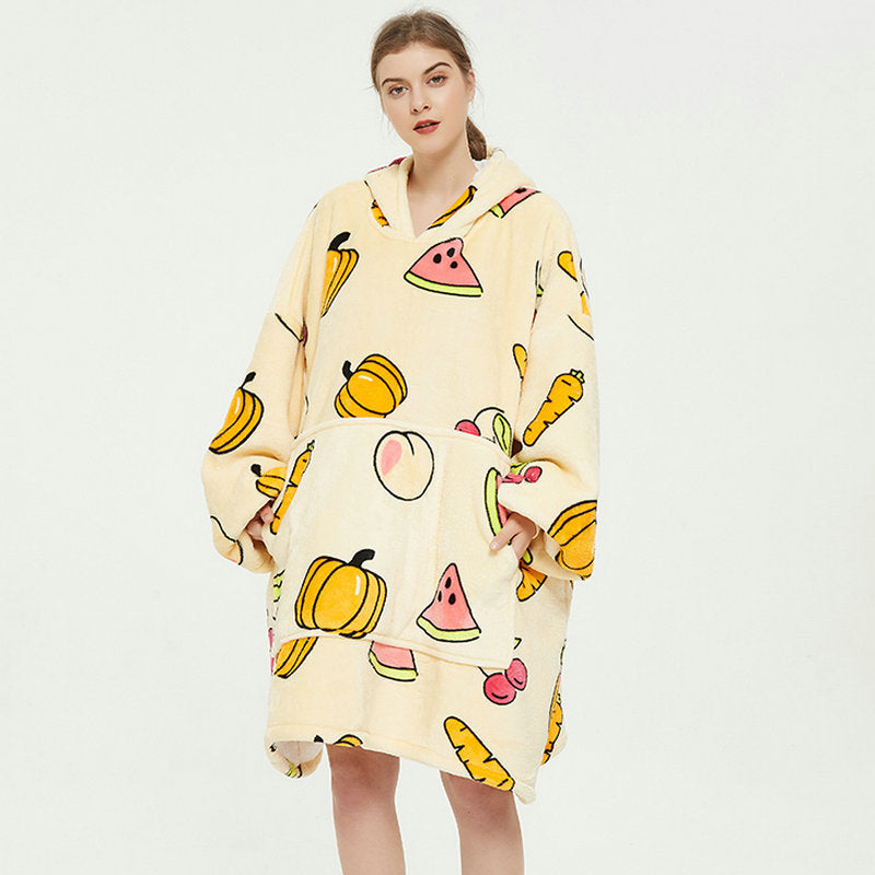 Bluza koc z kapturem we wzory – puszysty flanel oversize
