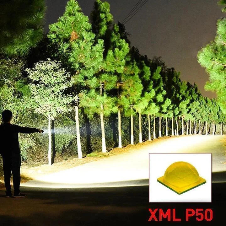 Kramano™ Latarka LED XHP50 akumulatorowa z zoomem i wskaźnikiem baterii