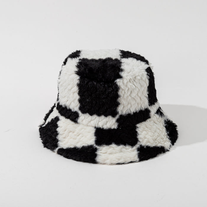 Kramano  Pluszowy kapelusz bucket w szachownicę