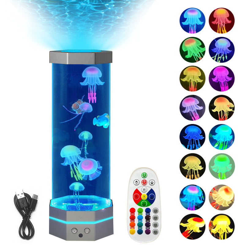 Lampa z niebieskimi meduzami w zbiorniku