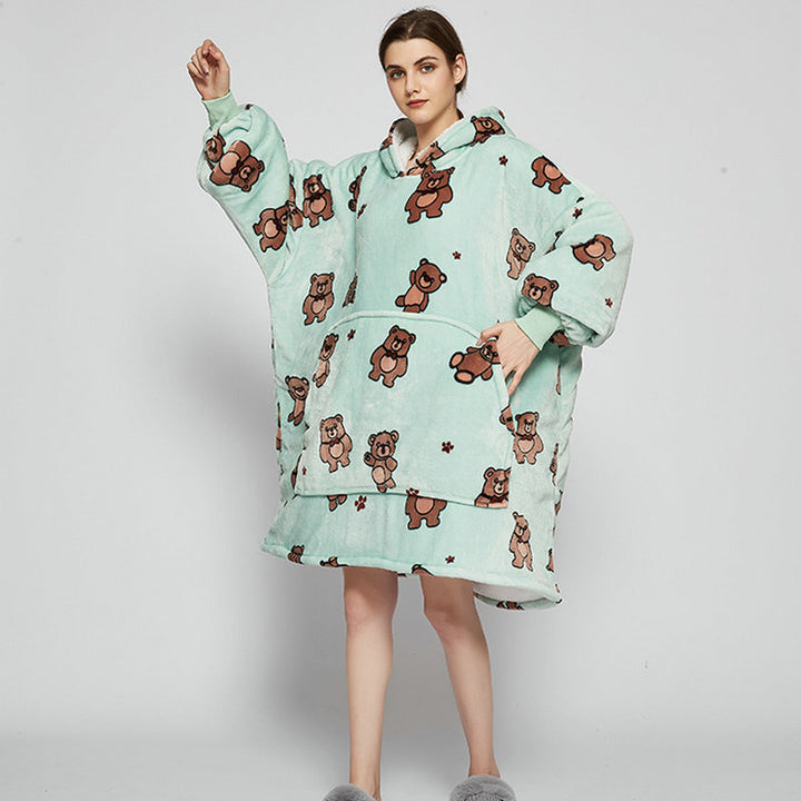 Bluza koc z kapturem we wzory – puszysty flanel oversize