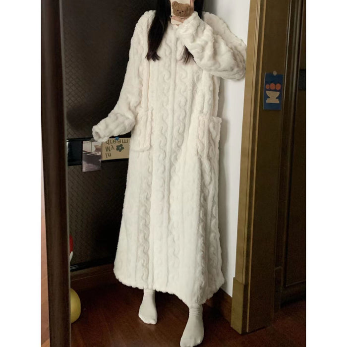 Kramano  Długa koszula nocna z polaru z kieszeniami