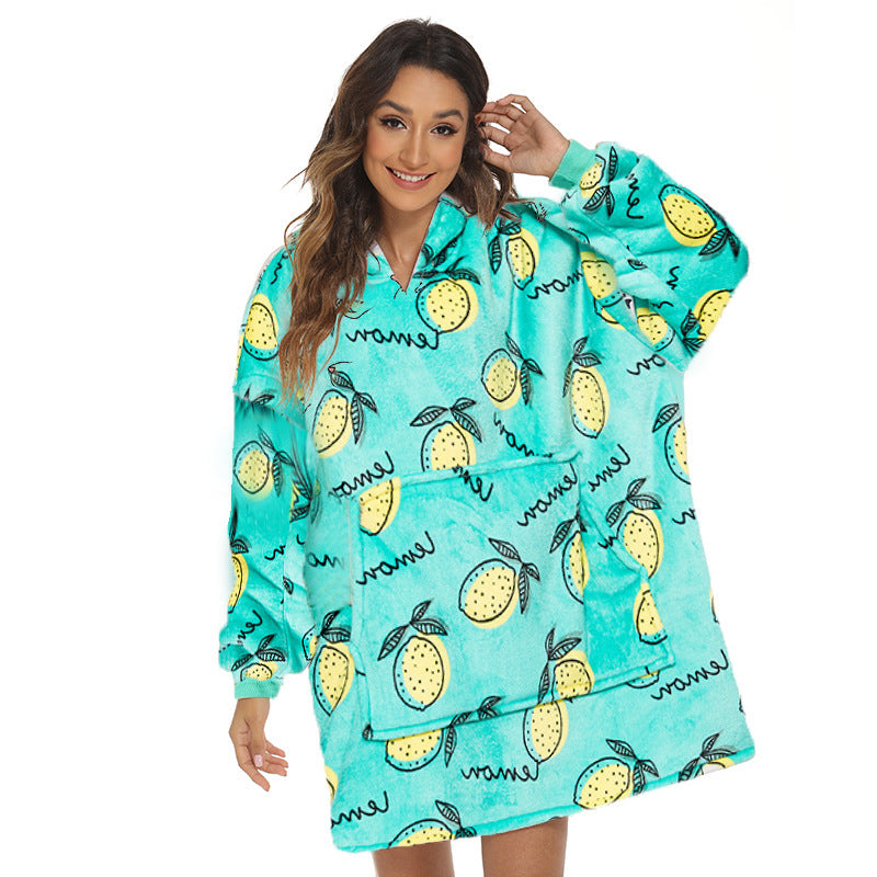 Flanelowa bluza-koc oversize z kapturem
