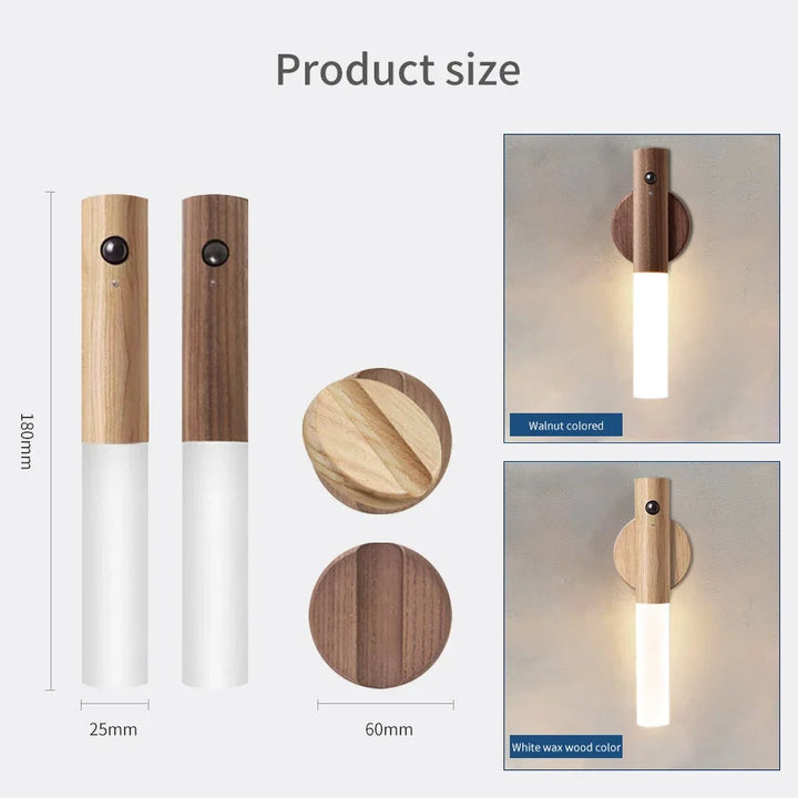 Ładowana lampka nocna z czujnikiem ruchu w imitacji drewna