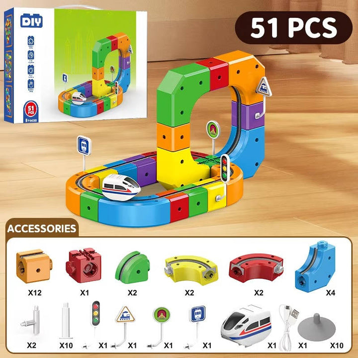 Kramano™ Magnetyczny tor kolejowy z elektryczną ciuchcią na akumulator