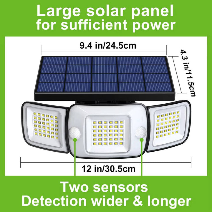 Kramano™ Solarny naświetlacz z czujnikiem ruchu i 3 regulowanymi lampami