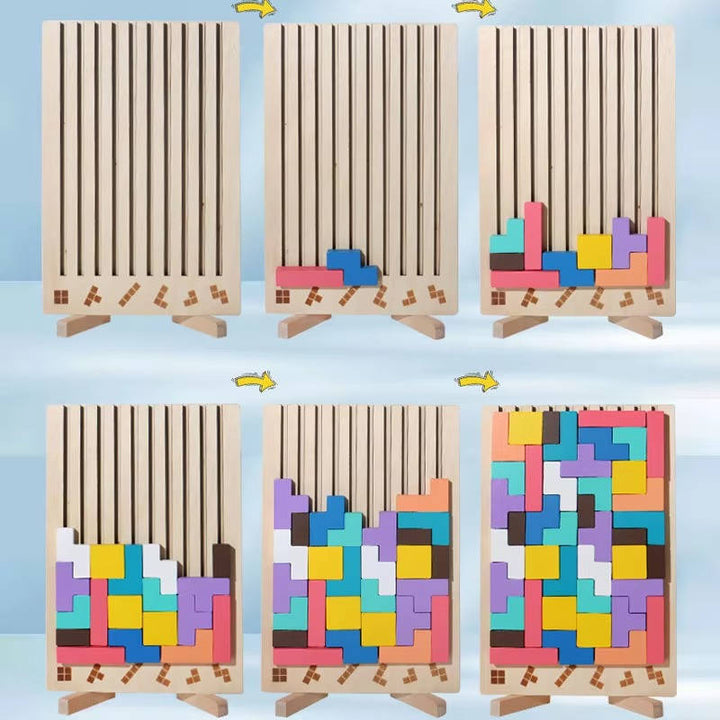 Kramano™ Drewniane klocki Montessori, 42 elementy i 10 kart z wzorami