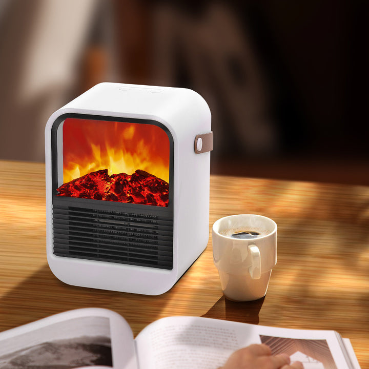 Biały termowentylator z efektem płomienia kominka