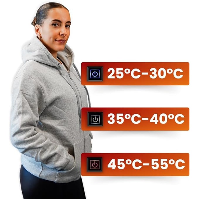 Kramano™ Rozpinana bluza podgrzewana z kapturem i 3 poziomami