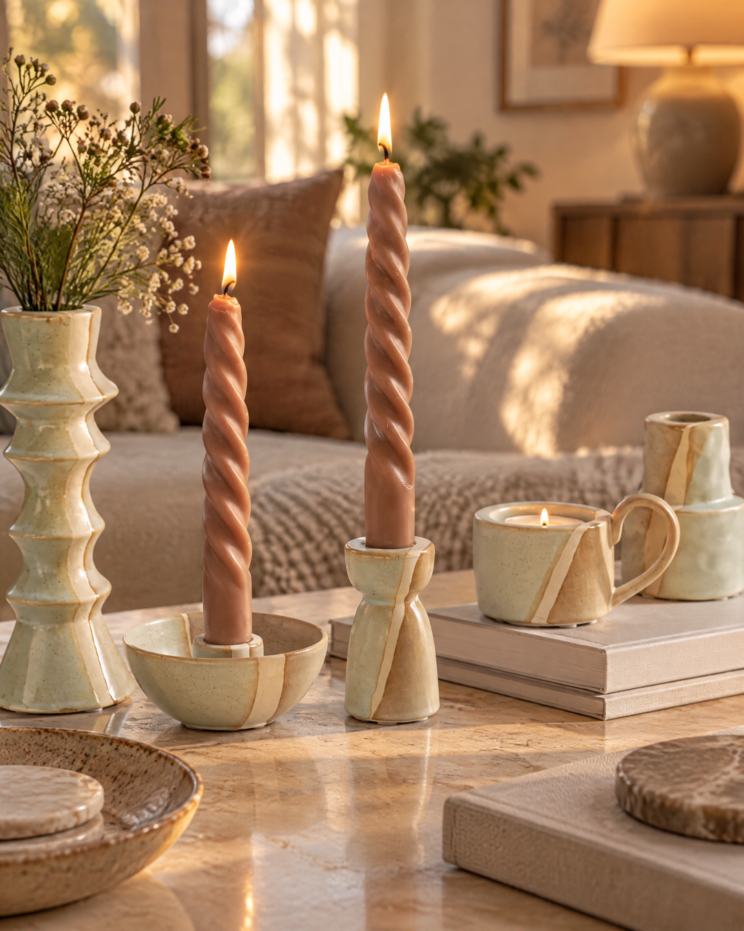 Ceramiczny świecznik na świece stołowe w nordyckim stylu