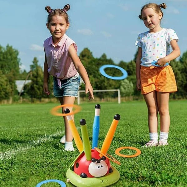Kramano™ Zestaw do zabawy ruchowej 3w1: skakanka, rzut kółkami i rakieta