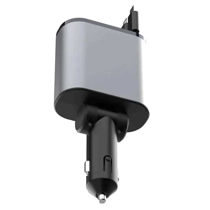 Ładowarka samochodowa z dwoma zwijanymi kablami USB-C i Lightning