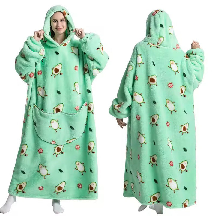 Kramano™ Długa bluza-koc z sherpą, zabawnymi wzorami i kieszenią