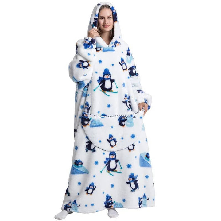 Kramano™ Długa bluza-koc z sherpą, zabawnymi wzorami i kieszenią