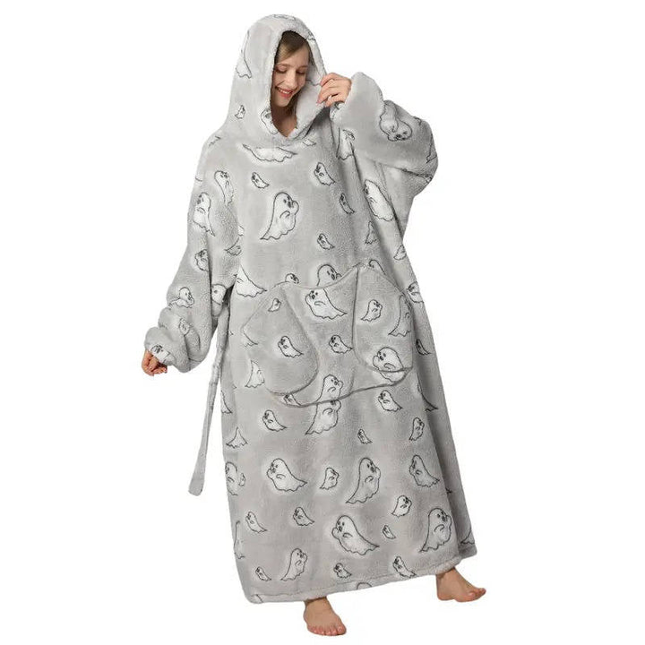 Kramano™ Bluza-koc oversize z sherpą, długimi rękawami i kapturem